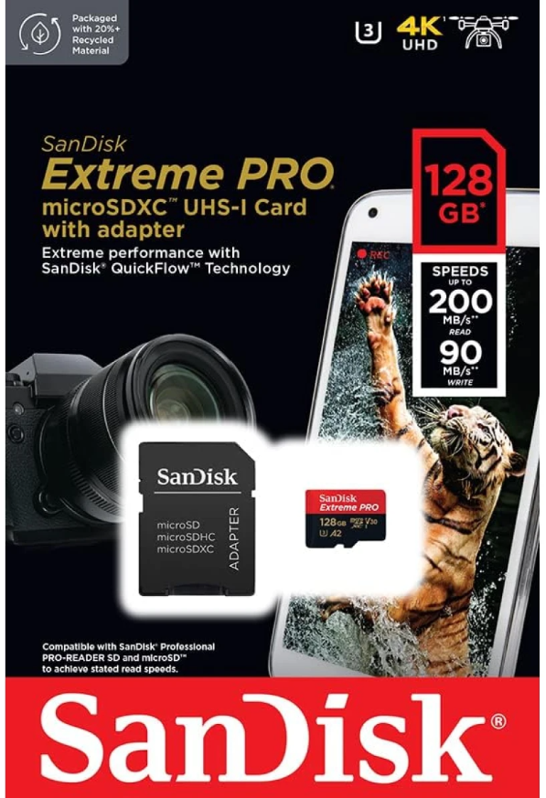 SANDISK EXTREME PRO 128GB 200MB/S READ - 140MB/S WRITE MICRO SD SANDISK EXTREME PRO 128GB 200MB/S READ - 140MB/S WRITE MICRO SD